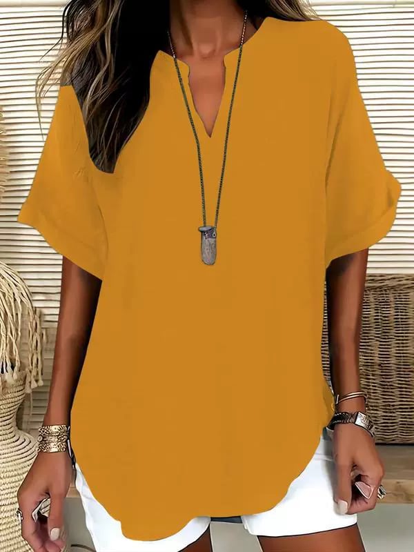 Women's Plain Shortsleeve Blouse, Casual Solid Color Top for Daily Wear, Ladies Clothes for All Seasons