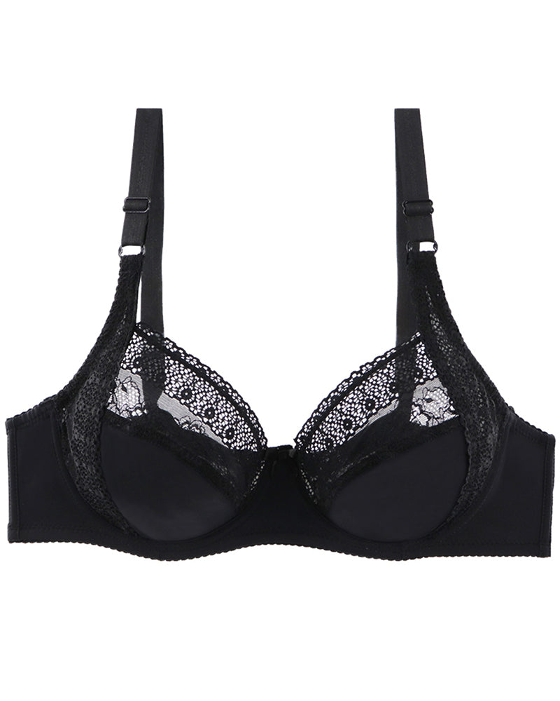 Plus Size Women's Underwear Push-Up Lightweight Underwire Shaping Side-Boob Control Lace