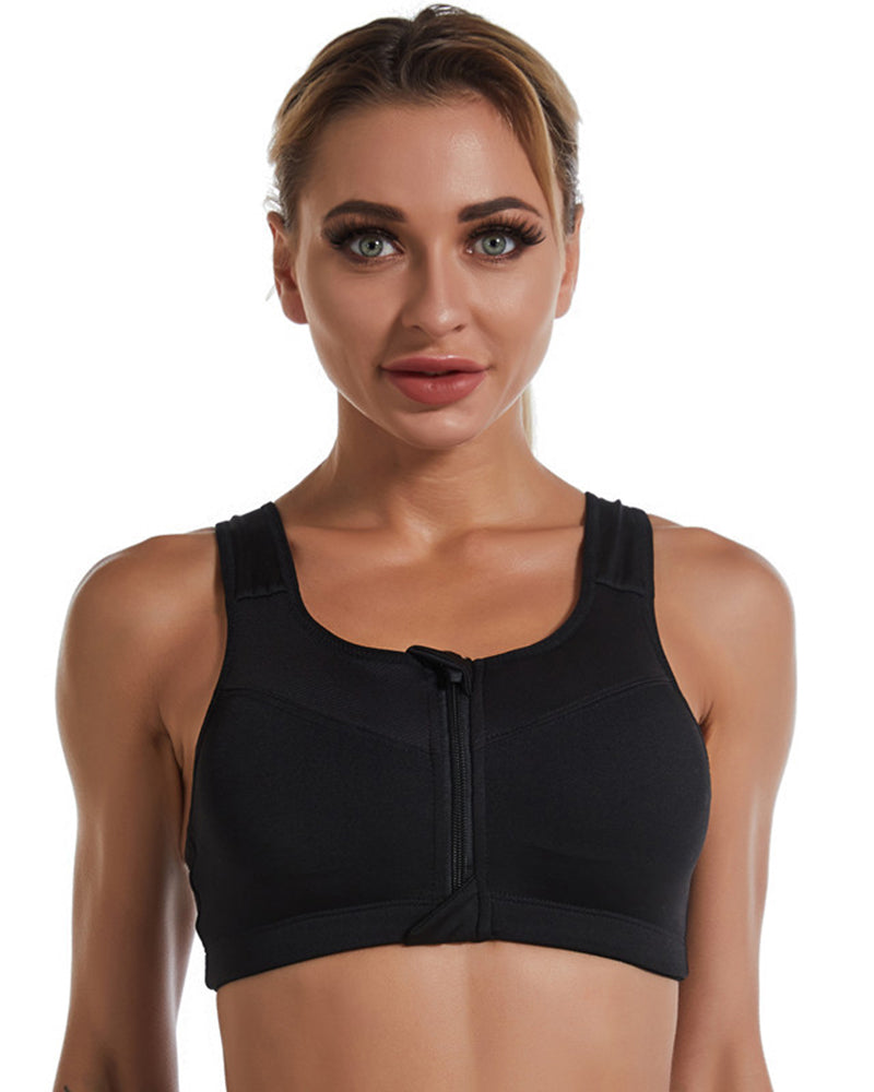 Plus-Size Women's Underwear Front-Zip Design Sports Bra Wire-Free Push-Up Yoga & Fitness Shock-Absorbing Running Flattering Back