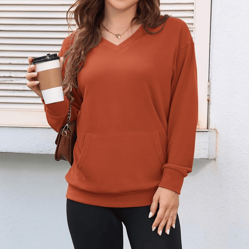 Women's Hatless V-Neck Hoodie with Pockets