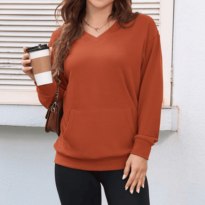 Women's Hatless V-Neck Hoodie with Pockets