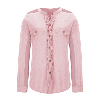 Women's Loose Fit Batwing Sleeve Waffle Knit Button Down Shirt Shacket Tops