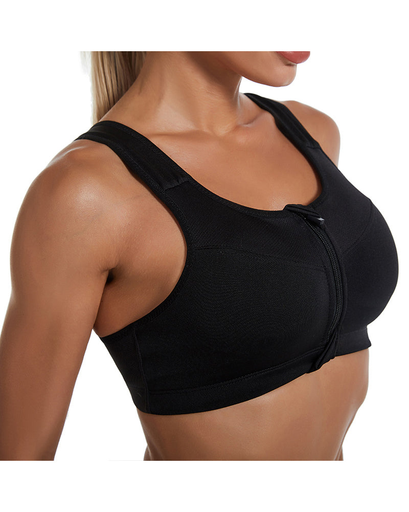 Plus-Size Women's Underwear Front-Zip Design Sports Bra Wire-Free Push-Up Yoga & Fitness Shock-Absorbing Running Flattering Back