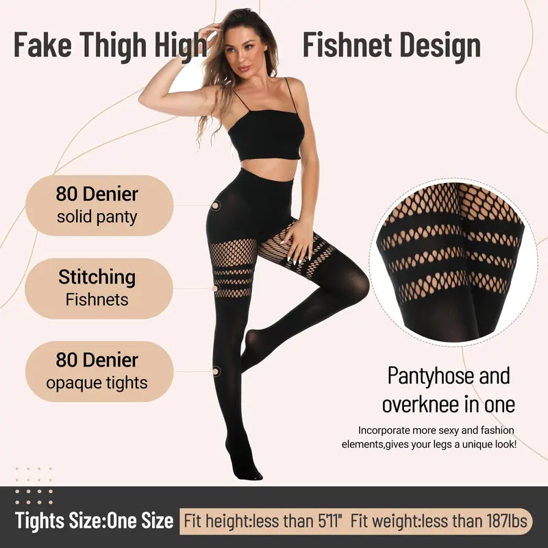 Women's Sexy Fishnet Mock Thigh High Stockings
