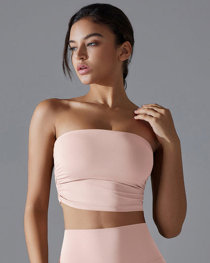 Strapless Anti-Slip Nude-Feel Skin-Friendly One-Piece Sports Bra with Built-in Underwear for Gym Wear