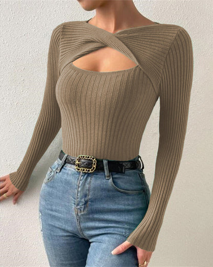Twist Front Cutout Knit Sweater