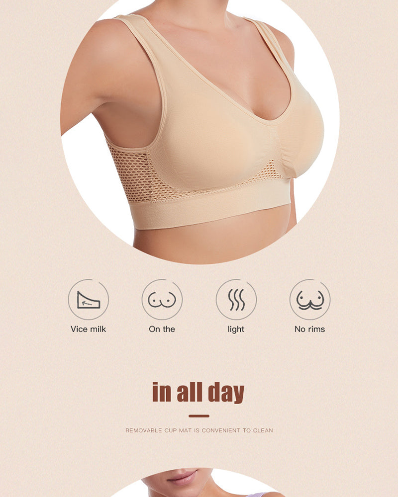Plus-Size Women's Underwear Yoga & Sports Lace-Up Mesh Breathable Ventilation Wire-Free Tank Top