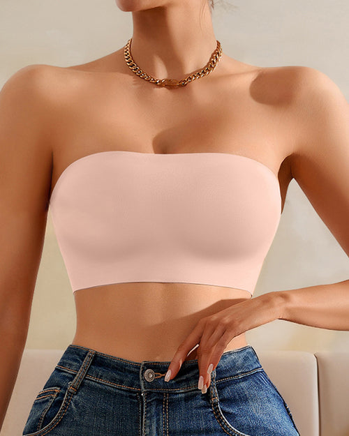 Plus Size Seamless Ice Silk Strapless Bra for Women Sheer Breathable Sexy Push-Up Strapless Lingerie for Women