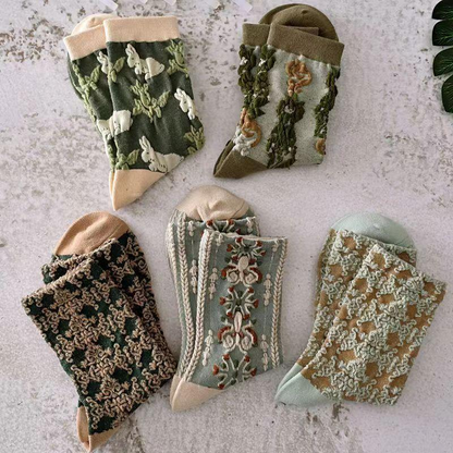 5 Pairs Womens Floral Socks