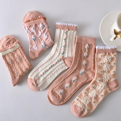 5 Pairs Womens Floral Socks