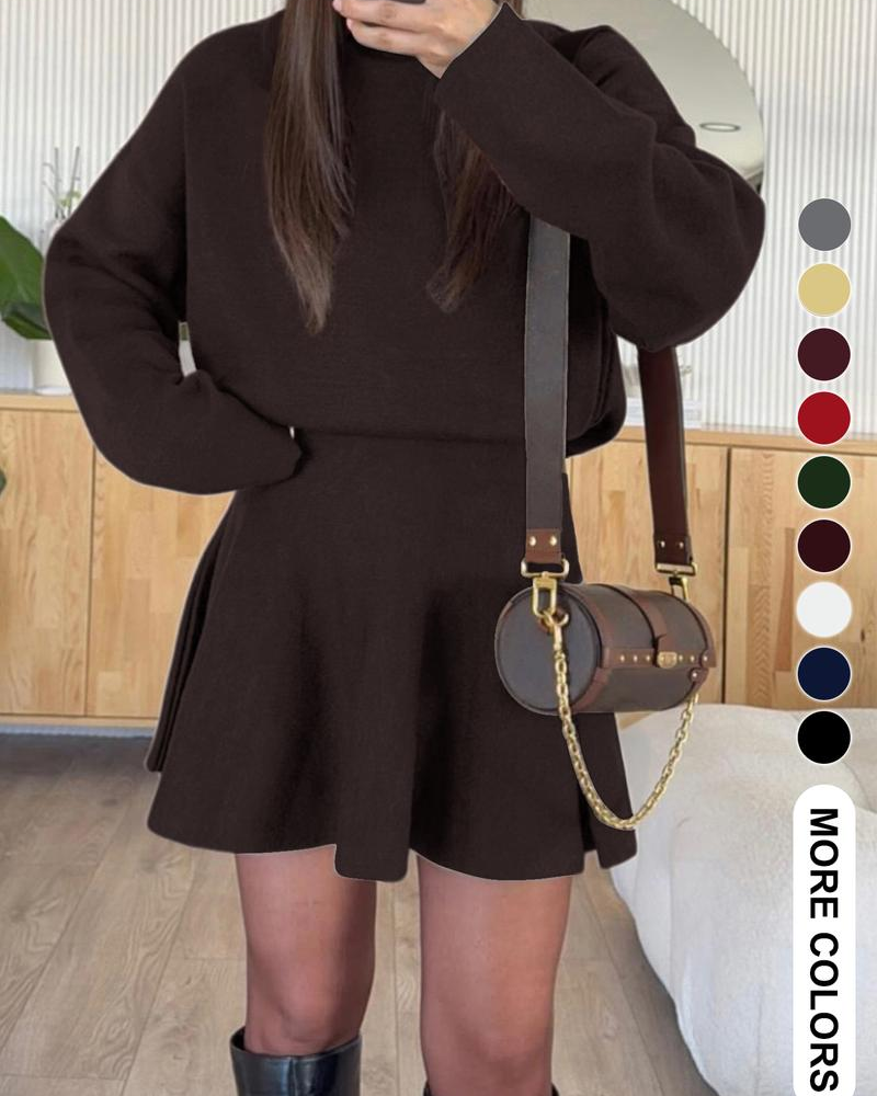 Women's semi-collared long-sleeved knitted loose-fitting one-piece sweater dress