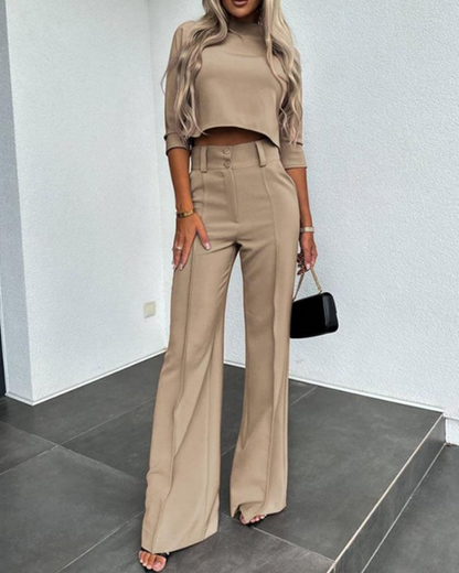 Women's Wide-Leg Commuter Pants with Double Button Front