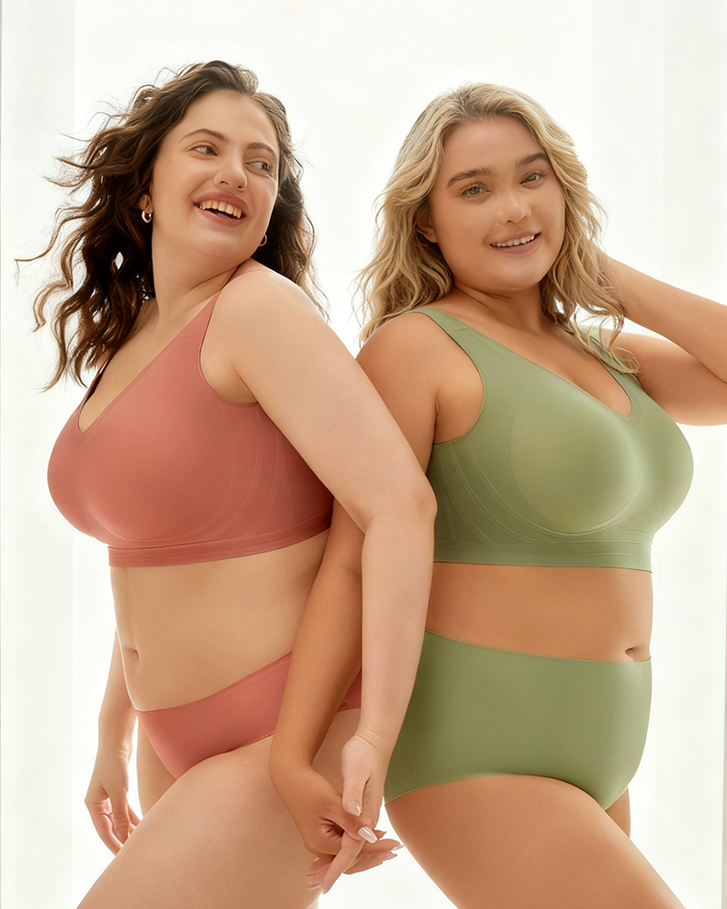 Fat Plus Size Traceless Underwear Set Bra Large Chest Small Comfortable No Rings