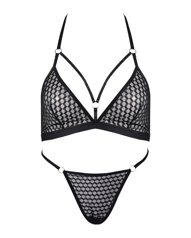 French Plus Size Lace Underwear Panties Set Hanging Neck Sexual Beautiful Back Breathable Women's Bra Set