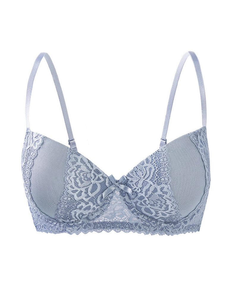 Wire-Underwire Bra for Women: Supportive Lift & Gathering, Anti-Sagging, Sensual Lace, Lightweight Breathable, Adjustable Bra