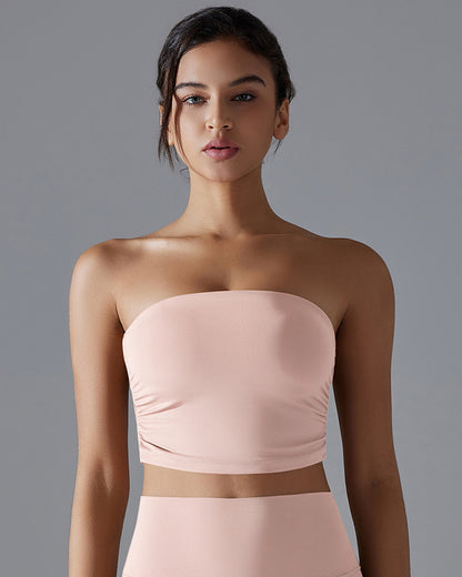 Strapless Anti-Slip Nude-Feel Skin-Friendly One-Piece Sports Bra with Built-in Underwear for Gym Wear
