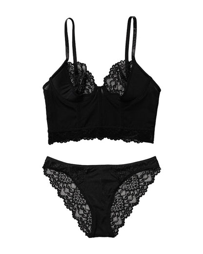 Plus Size Bra Set for Young Women Sexy Wire-Free, Seamless, Push-Up Lace-Panel Women's Underwear Two-Piece Set