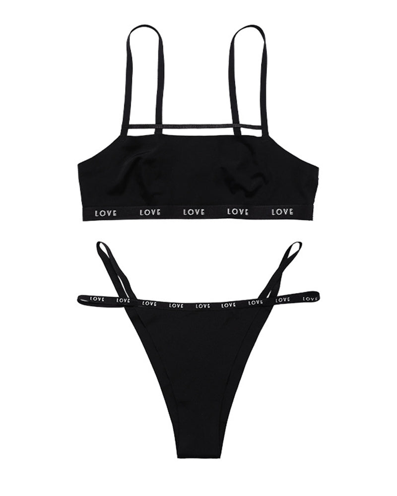 Sexy Letter Print Bra Set Plus Size Seamless Ice Silk Nude Feel Breathable Women's Backless Underwear Set