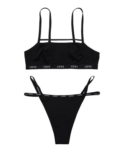 Sexy Letter Print Bra Set Plus Size Seamless Ice Silk Nude Feel Breathable Women's Backless Underwear Set