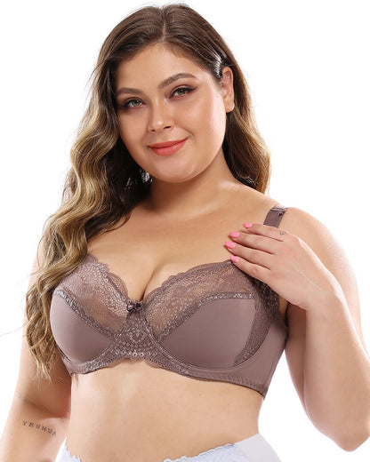 Plus-Size Women's Lingerie Ultra-Thin Sexy Lace Underwire Flatters Larger Busts
