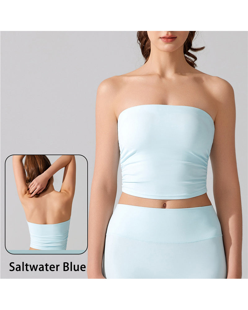 Nude-Feel Sports Bra Anti-Exposure Strapless Non-Slip Undergarment Base Layer Fitness With Padded Cups Yoga