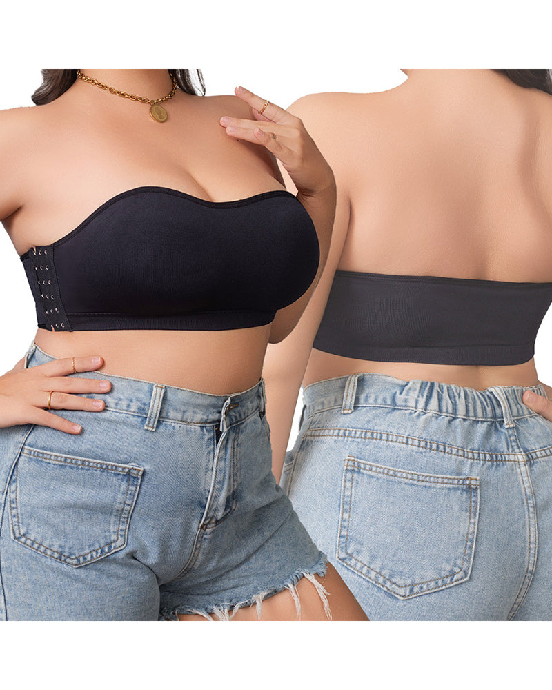 Plus Size Women's Bra Strapless Anti-Slip Design Non-Marking Ice Silk Push-Up