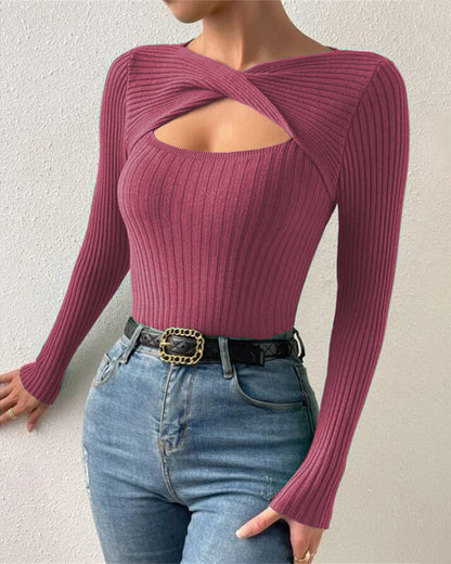 Twist Front Cutout Knit Sweater