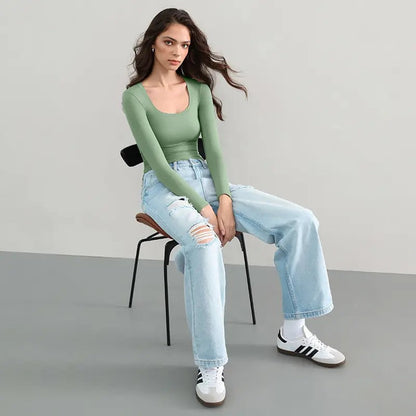 Women's Basic Double Layering Tight Slim Fit T Shirts