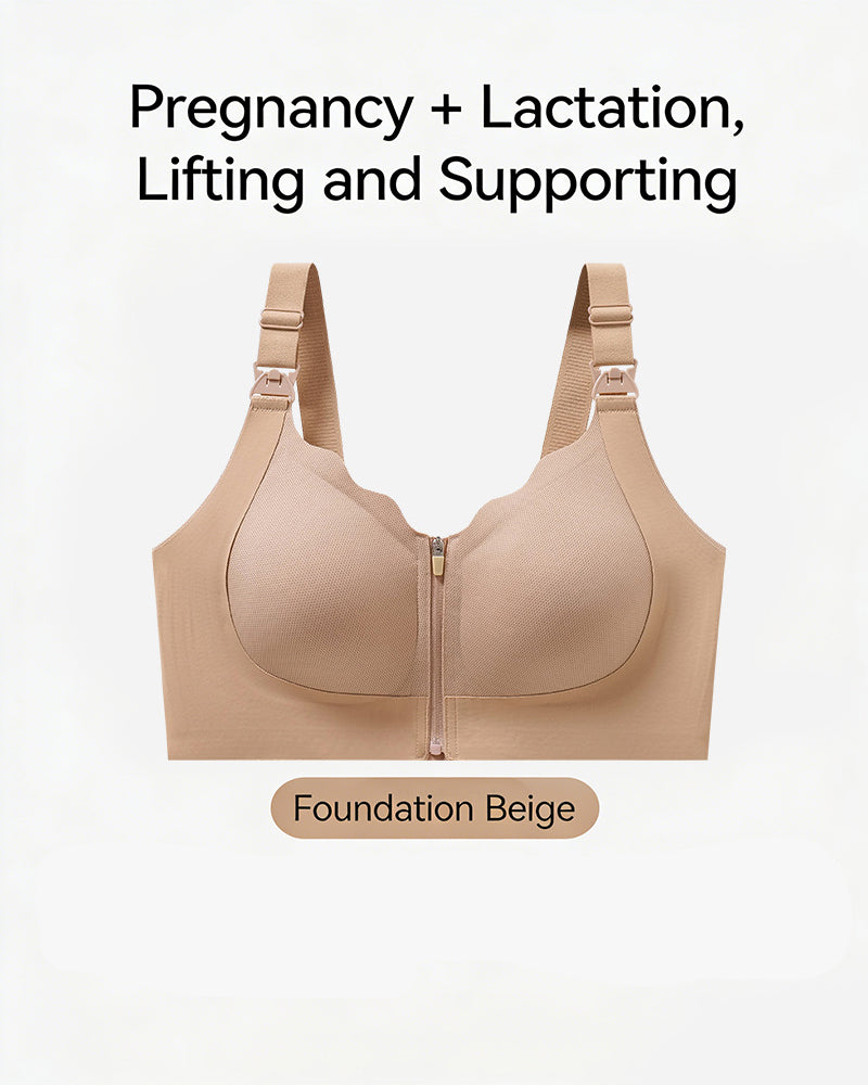 Front-Zip Nursing Bra Anti-Sagging Design Minimizes Appearance of Larger Busts Pregnancy & Postpartum Exclusive Thin-Style Nursing Bra
