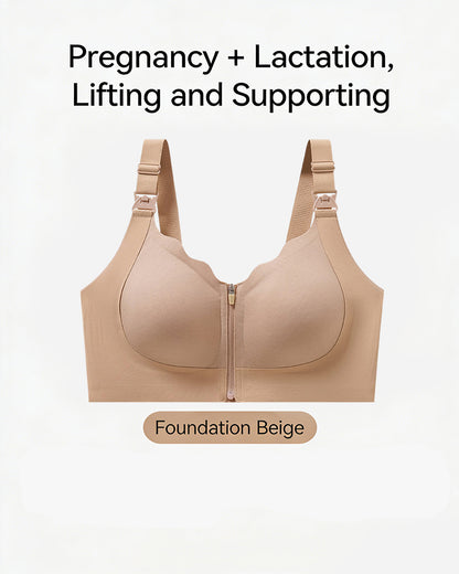 Front-Zip Nursing Bra Anti-Sagging Design Minimizes Appearance of Larger Busts Pregnancy & Postpartum Exclusive Thin-Style Nursing Bra