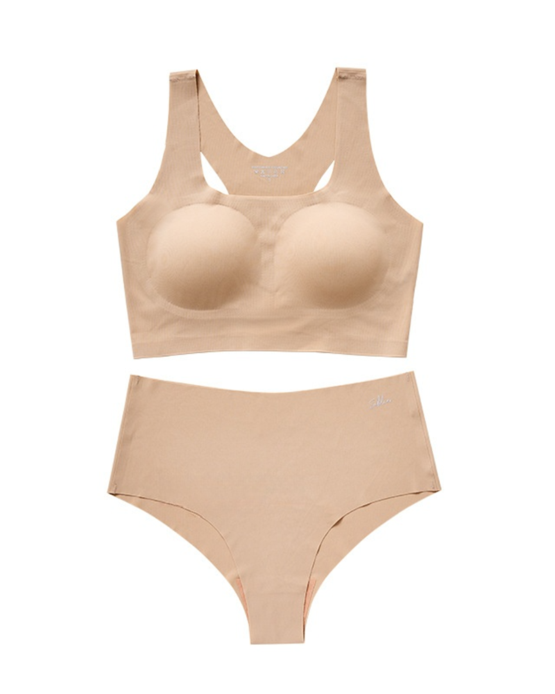 Lightweight Sports Bra Set for Women Letter Print Seamless Push-Up Bra with T-Back Women's