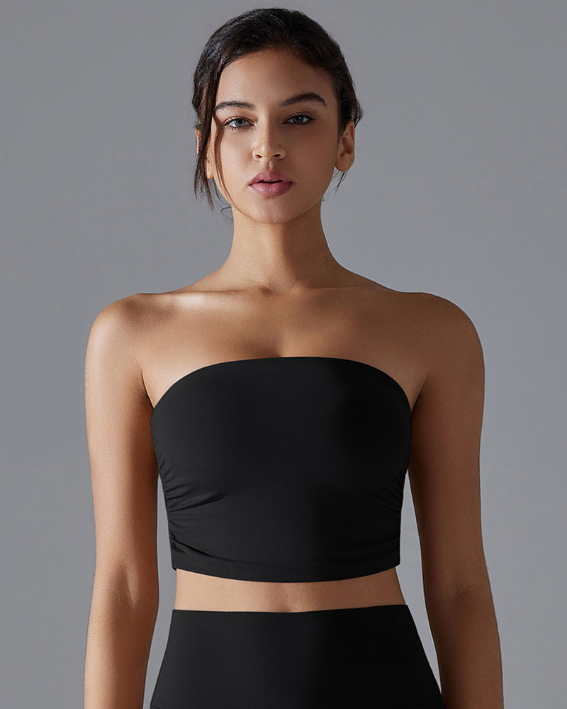 Strapless Anti-Slip Nude-Feel Skin-Friendly One-Piece Sports Bra with Built-in Underwear for Gym Wear
