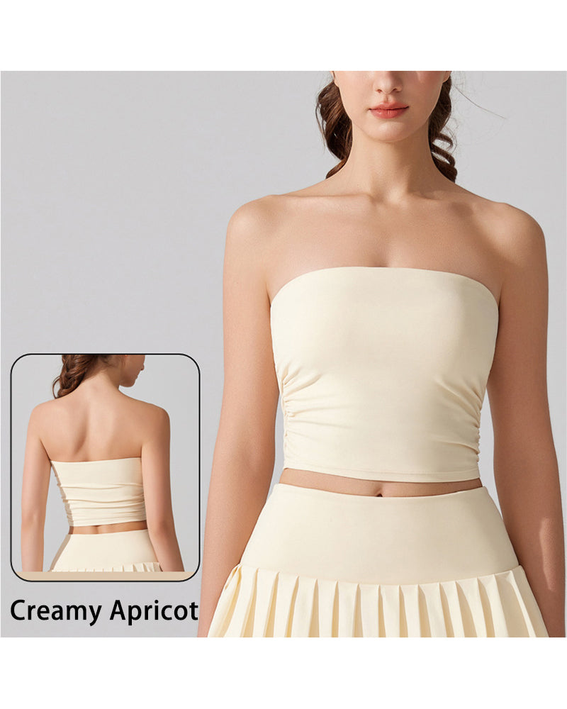 Nude-Feel Sports Bra Anti-Exposure Strapless Non-Slip Undergarment Base Layer Fitness With Padded Cups Yoga