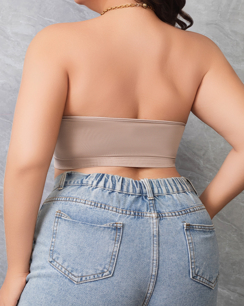 Plus Size Women's Bra Strapless Anti-Slip Design Non-Marking Ice Silk Push-Up