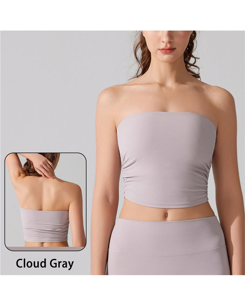 Nude-Feel Sports Bra Anti-Exposure Strapless Non-Slip Undergarment Base Layer Fitness With Padded Cups Yoga