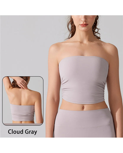 Nude-Feel Sports Bra Anti-Exposure Strapless Non-Slip Undergarment Base Layer Fitness With Padded Cups Yoga
