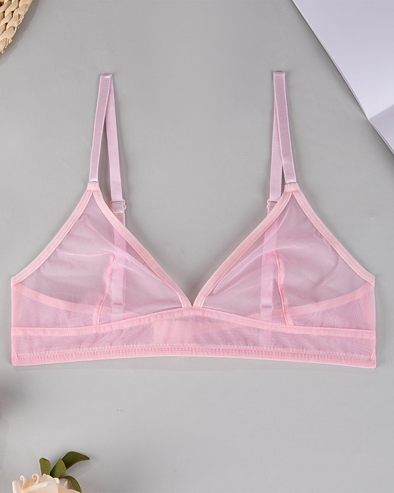 Sheer Mesh Women's Underwear Ultra-Thin Lace Wire-Free Triangle Cup Bra