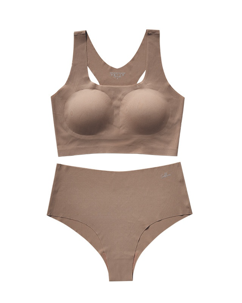 Lightweight Sports Bra Set for Women Letter Print Seamless Push-Up Bra with T-Back Women's