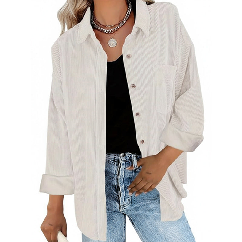 Women's Plain Pocket Button Front Corduroy Shirt