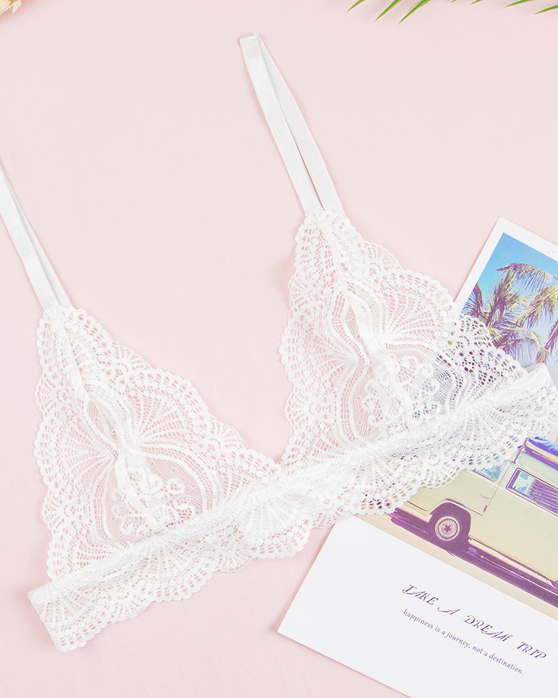 Triangle Cup French-Style Thin-Strap Sexy Lingerie for Women Pure Desire Lace Trim Breathable Backless Bra