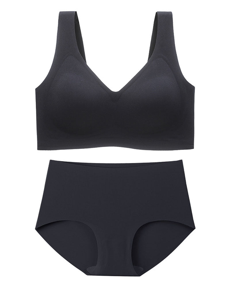 Fat Plus Size Traceless Underwear Set Bra Large Chest Small Comfortable No Rings