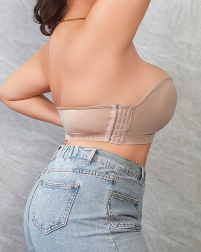 Plus Size Women's Bra Strapless Anti-Slip Design Non-Marking Ice Silk Push-Up