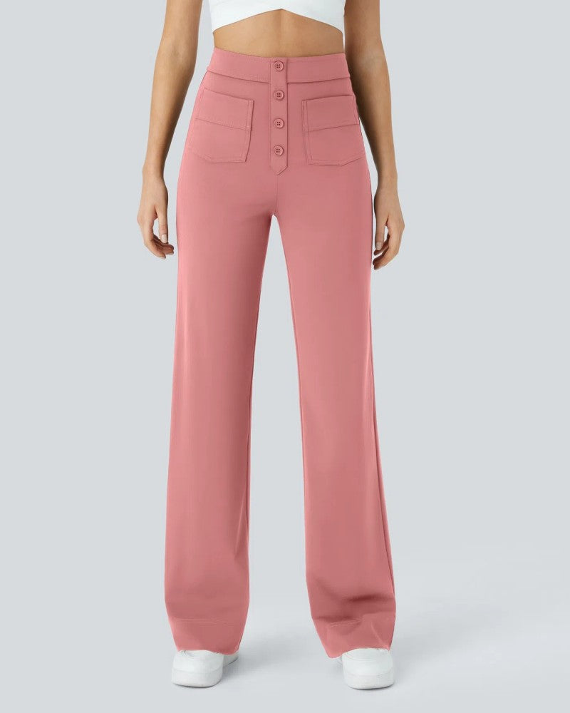 High-Waist Button Front Straight-Leg Pants