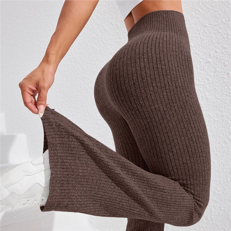 High Waisted Threaded Horn Yoga Pants, Hip Lifting Fitness Pants