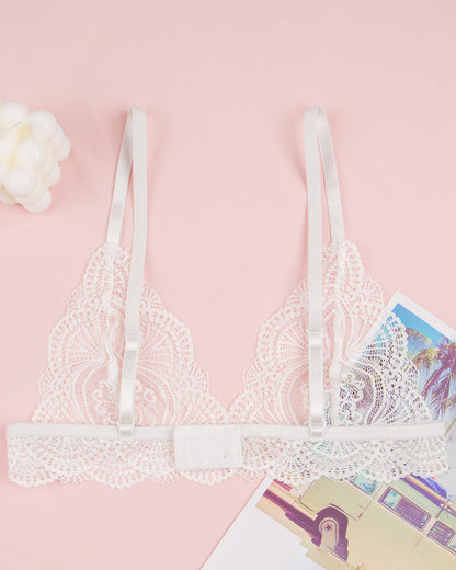 Triangle Cup French-Style Thin-Strap Sexy Lingerie for Women Pure Desire Lace Trim Breathable Backless Bra