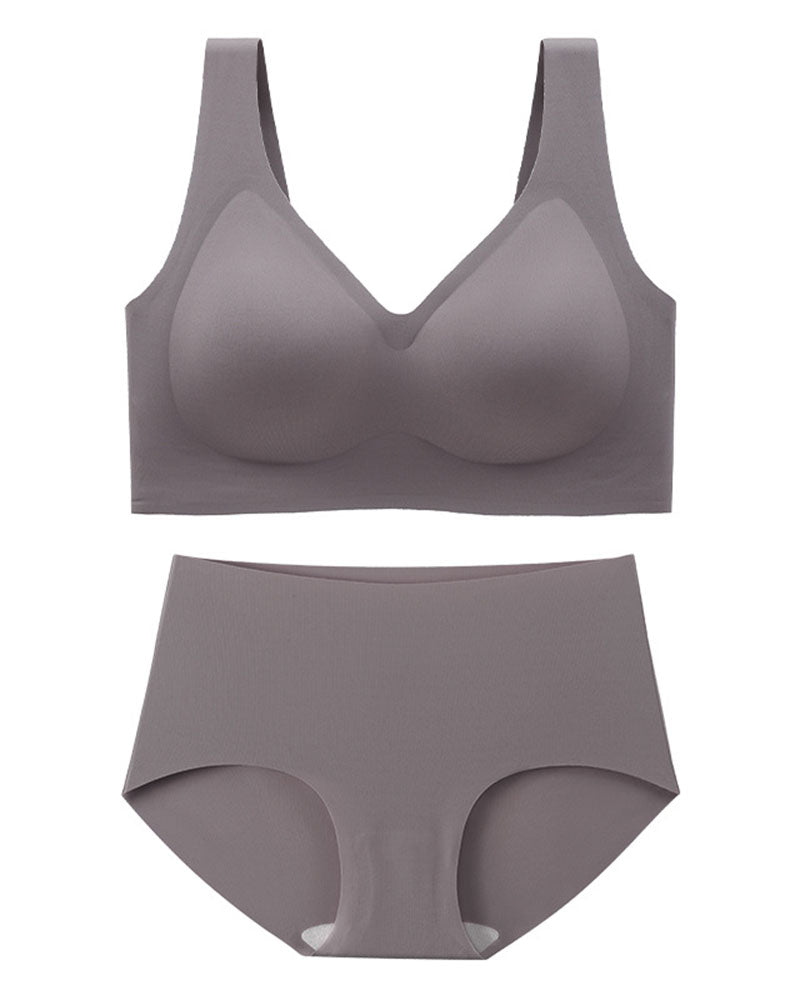 Fat Plus Size Traceless Underwear Set Bra Large Chest Small Comfortable No Rings