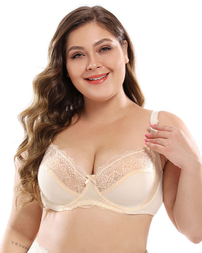 Plus-Size Women's Lingerie Ultra-Thin Sexy Lace Underwire Flatters Larger Busts