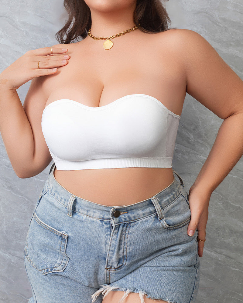 Plus Size Women's Bra Strapless Anti-Slip Design Non-Marking Ice Silk Push-Up