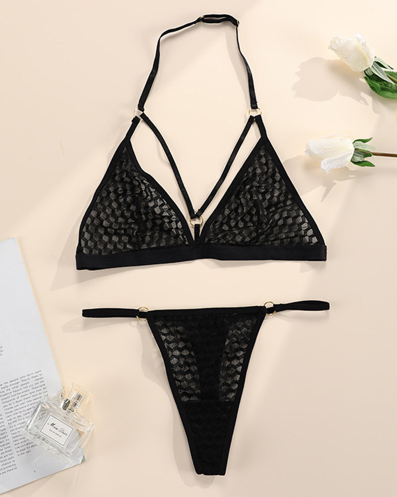 French Plus Size Lace Underwear Panties Set Hanging Neck Sexual Beautiful Back Breathable Women's Bra Set