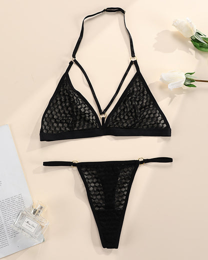 French Plus Size Lace Underwear Panties Set Hanging Neck Sexual Beautiful Back Breathable Women's Bra Set